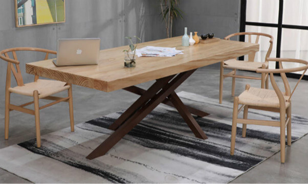 Solid Wood Dining Table Pine With Metal, Modern Industrial Desk Furniture